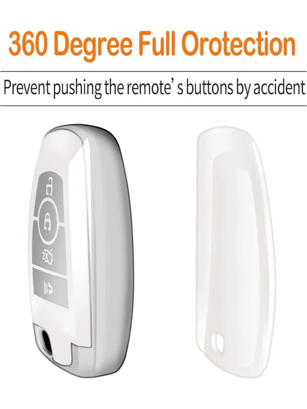 Soft White Key Fob Cover with Keychain - Full Protection for 4-Button Keys